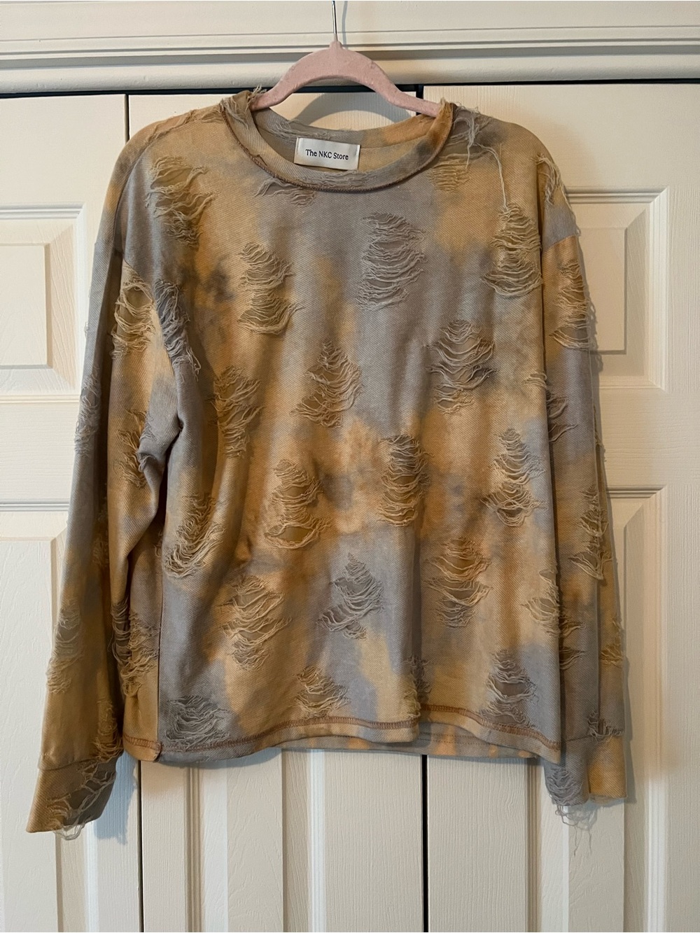 Women's NKC Store Distressed Tie-Dye Taupe Sweatshirt